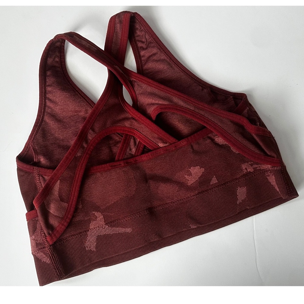 Gymshark Camo Seamless Sports Bra Burgundy Maroon Strappy Back B1A6H Size M - Picture 3 of 4